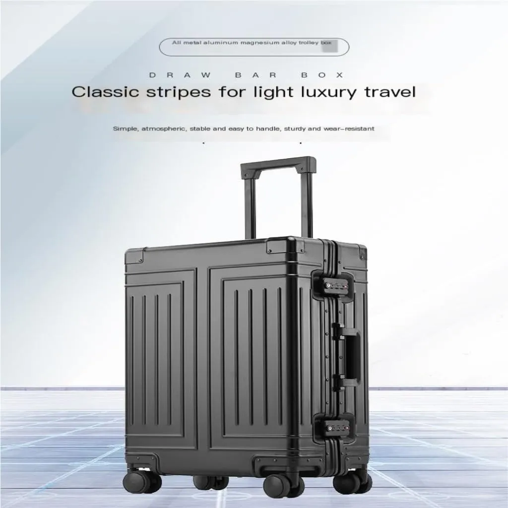 Suitcase All-aluminum Magnesium Alloy Metal Case Trolley Case Hard Case Men's And Women's Luggage Check-in Case Luggage(Silver,26in)