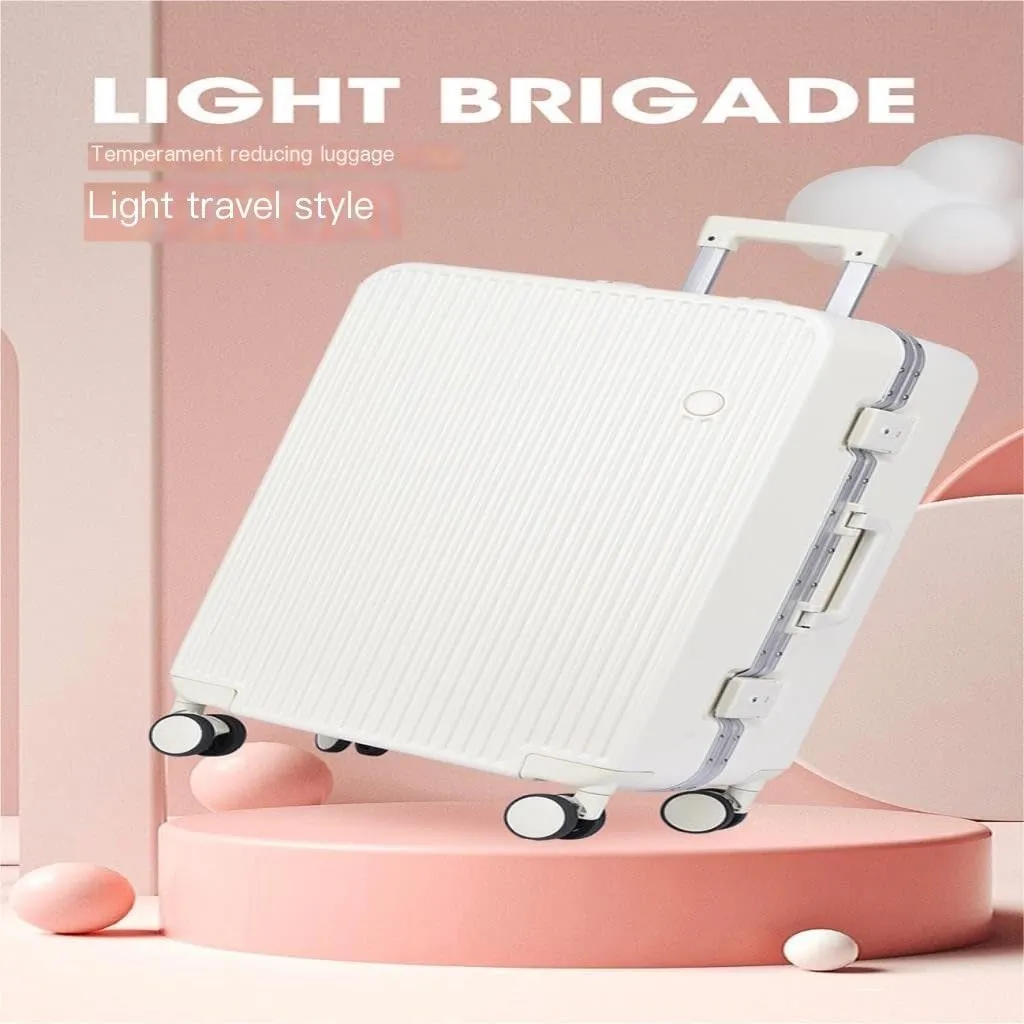 Suitcase Aluminum Frame Hard Shell Luggage Suitcase 20 Inch Boarding Case Long And Short Distance Luggage Trolley Case Luggage(White,20in)