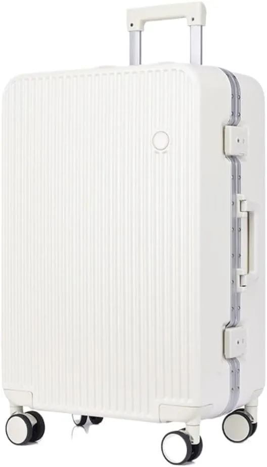 Suitcase Aluminum Frame Hard Shell Luggage Suitcase 20 Inch Boarding Case Long And Short Distance Luggage Trolley Case Luggage(White,20in)