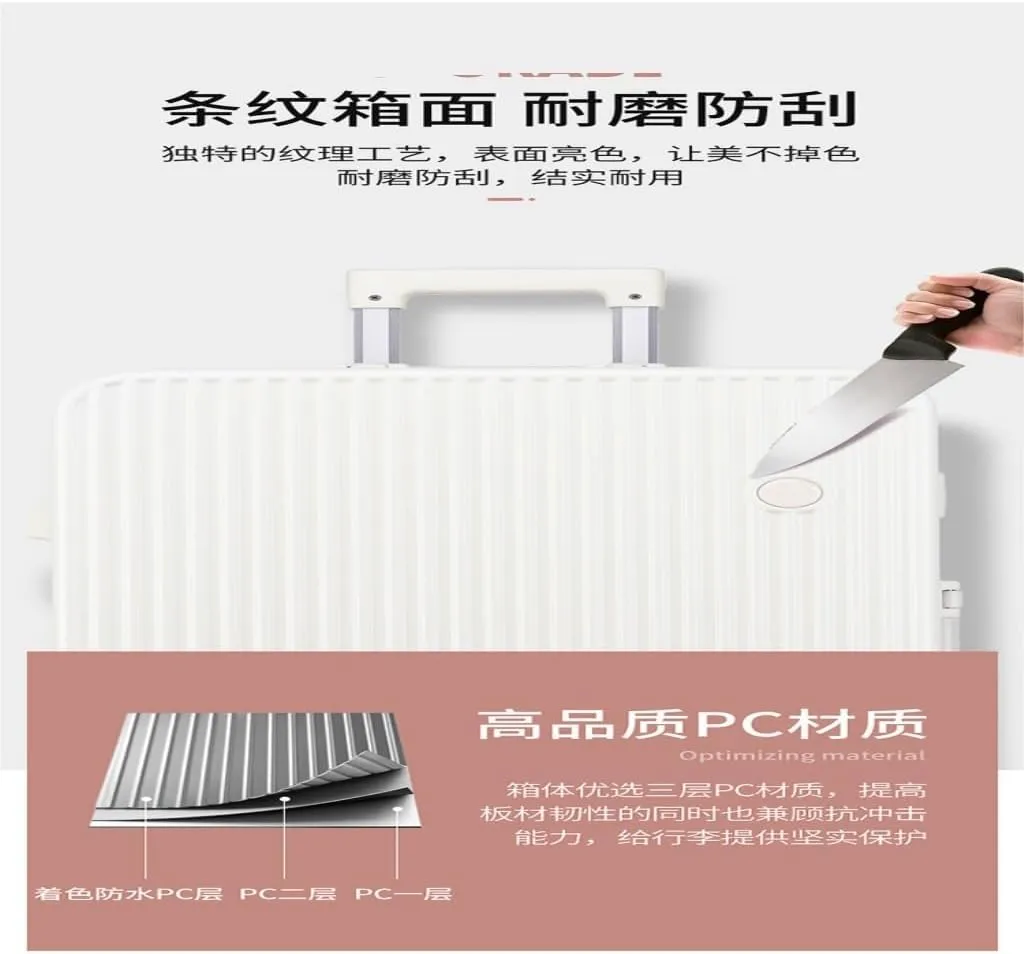 Suitcase Aluminum Frame Hard Shell Luggage Suitcase 20 Inch Boarding Case Long And Short Distance Luggage Trolley Case Luggage(White,20in)