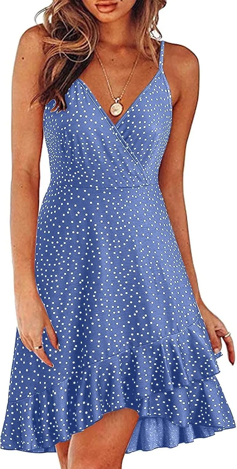 Summer Bohemian Women Dress Deep V Neck Mini Short Backless Beach Boho Spaghetti Strap Sleeveless Vacation Sundress