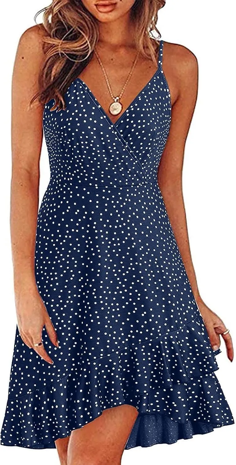 Summer Bohemian Women Dress Deep V Neck Mini Short Backless Beach Boho Spaghetti Strap Sleeveless Vacation Sundress