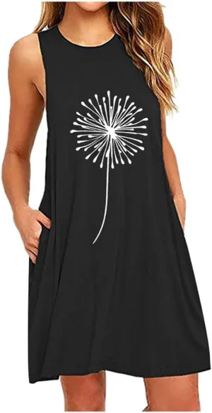 Summer Dresses for Women 2024 Plus Size Floral Beach Sundresses Casual Sleeveless Crewneck Trendy Swing Dress