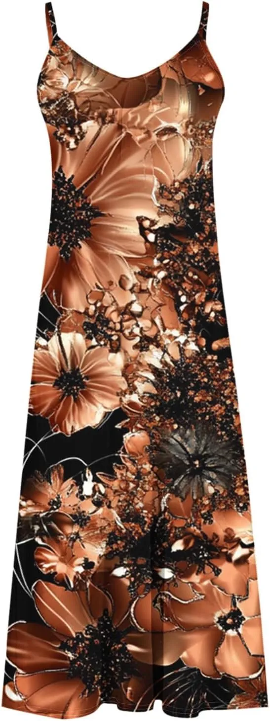 Summer Dresses for Women 2025 Boho Dress Spaghetti Strap Casual Maxi Sundresses Plus Size Dress Beach Vacation Outfit
