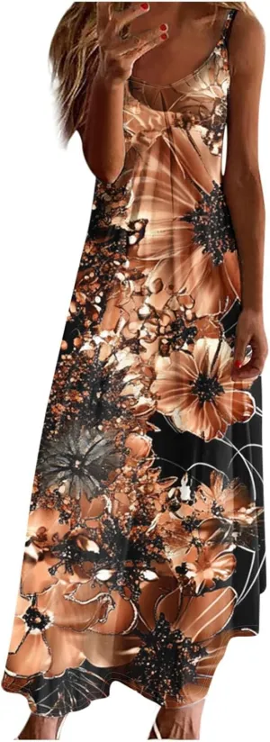 Summer Dresses for Women 2025 Boho Dress Spaghetti Strap Casual Maxi Sundresses Plus Size Dress Beach Vacation Outfit