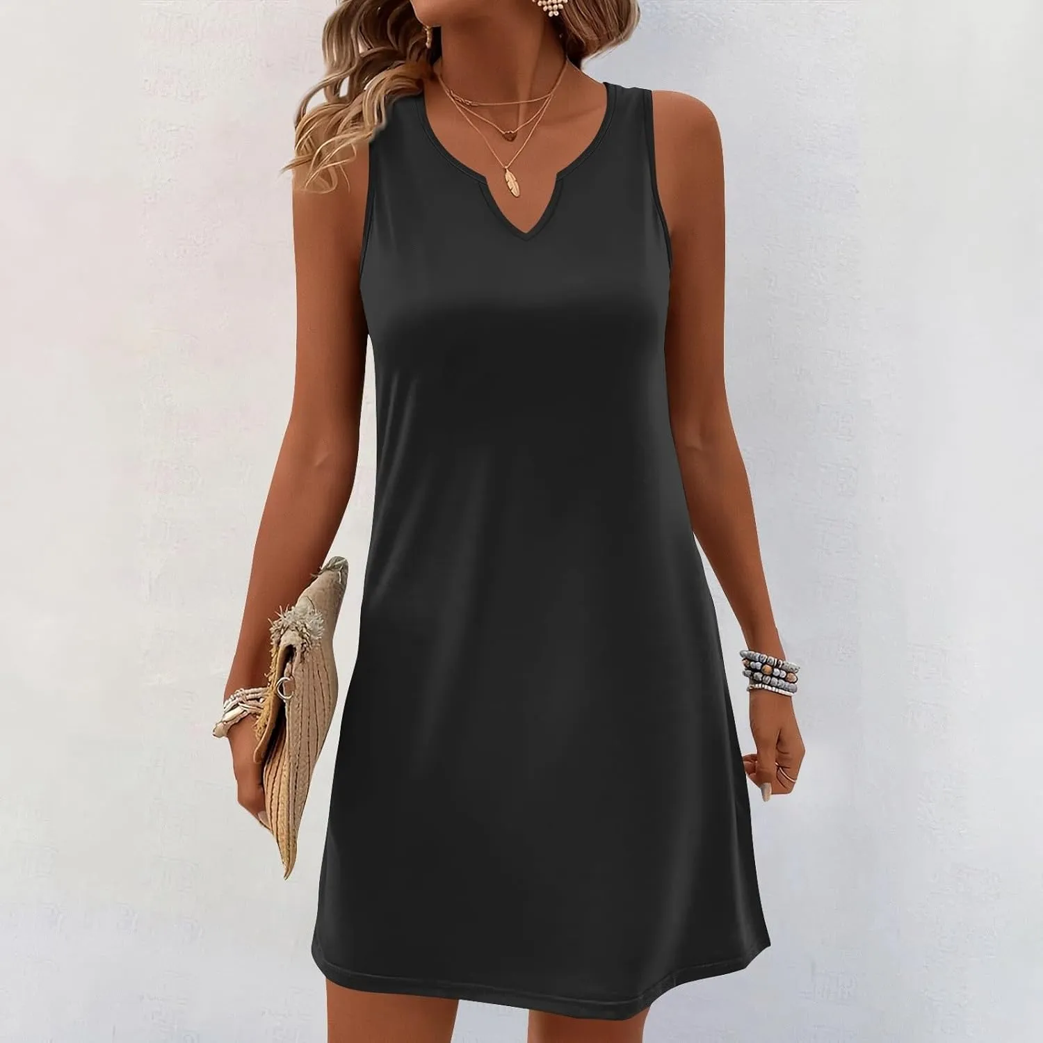 Summer Dresses for Women 2025 Casual A Line Sundress Sleeveless Crew Neck Beach Vacation Dress Printed Tank Dress
