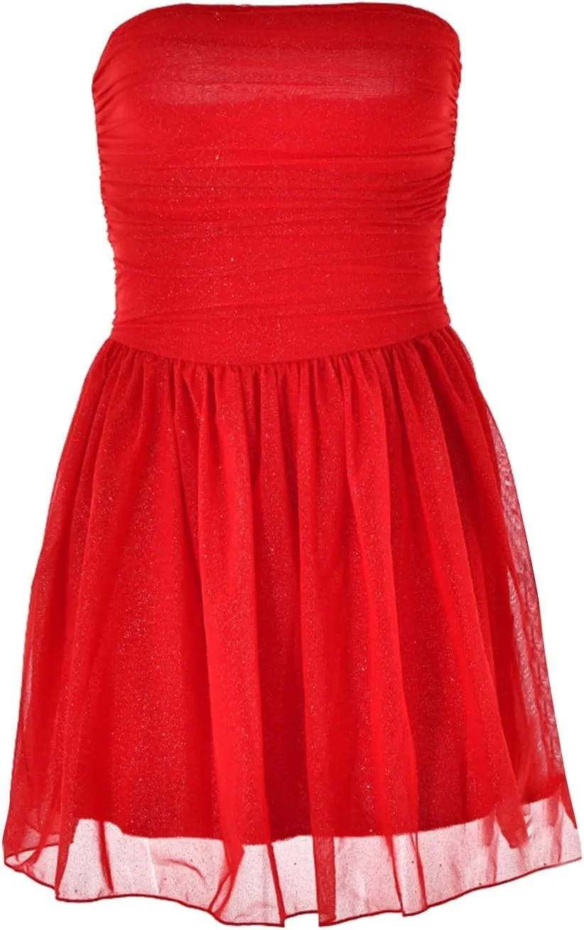 Summer Dresses for Women 2025 Mesh Splicing Double-Layer Tube Top Strapless Backless Cocktail Ruffle Mini Party Dress