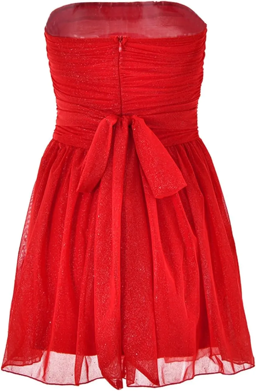 Summer Dresses for Women 2025 Mesh Splicing Double-Layer Tube Top Strapless Backless Cocktail Ruffle Mini Party Dress