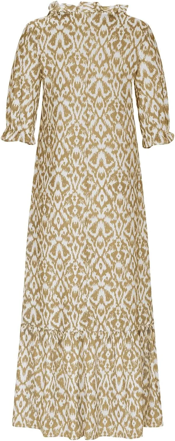 Summer Long Boho Dresses for Women 2025 Flowy Half Sleeve V Neck Maxi Dress Casual Beach Vacation Outfits Sundress