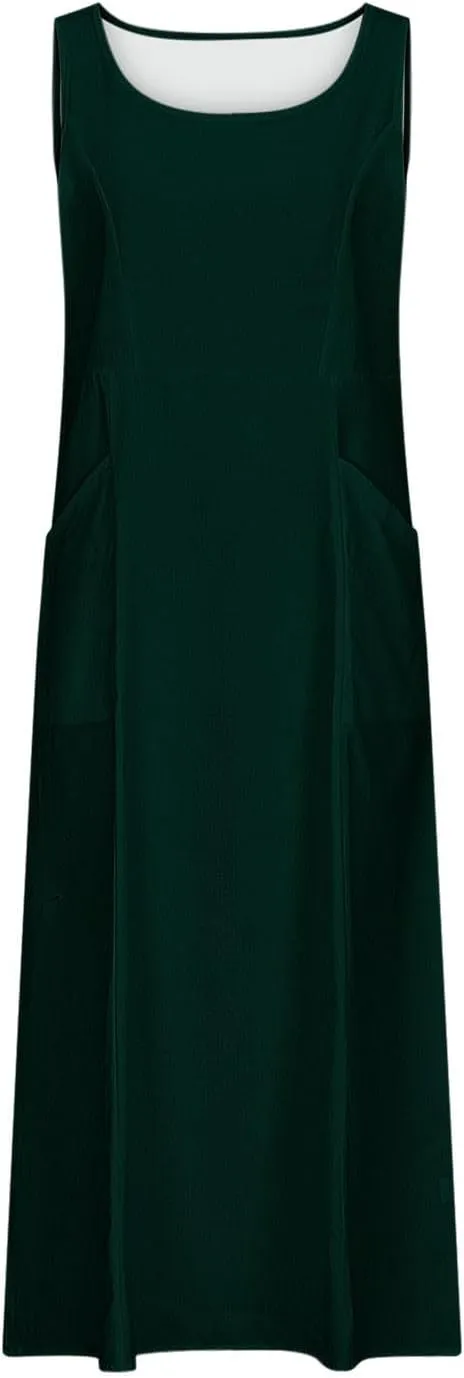 Summer Spring Dresses for Women 2025 Plus Size Sleeveless Cotton Linen Tank Dress Casual Beach Sundress with Pockets