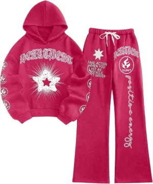 SweatyRocks Women's 2 Piece Outfit Letter Graphic Long Sleeve Hoodies and Sweatpants Sets