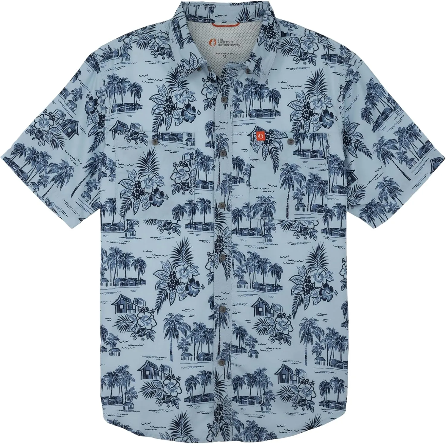 The American Outdoorsman Short Sleeve Button-Down Pattern Print Casual Shirt Quick-Dry with Sun Protection Blue