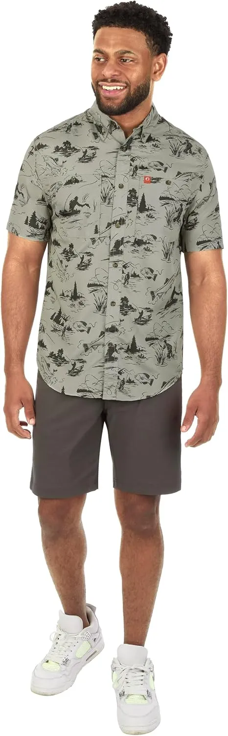 The American Outdoorsman Short Sleeve Button-Down Pattern Print Casual Shirt Quick-Dry with Sun Protection