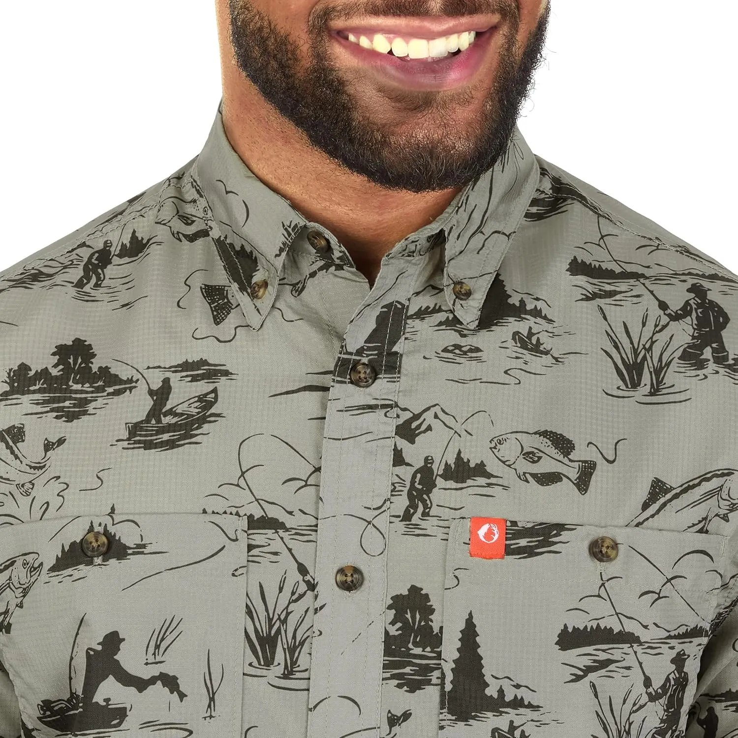 The American Outdoorsman Short Sleeve Button-Down Pattern Print Casual Shirt Quick-Dry with Sun Protection