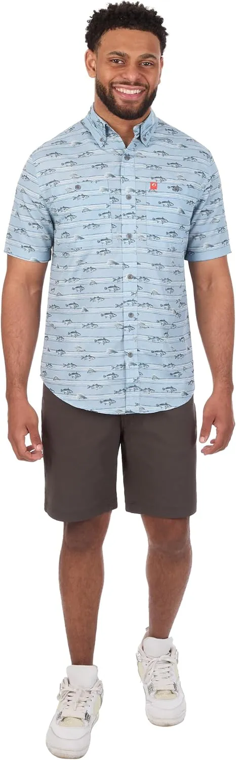The American Outdoorsman Short Sleeve Button-Down Pattern Print Casual Shirt Quick-Dry with Sun Protection