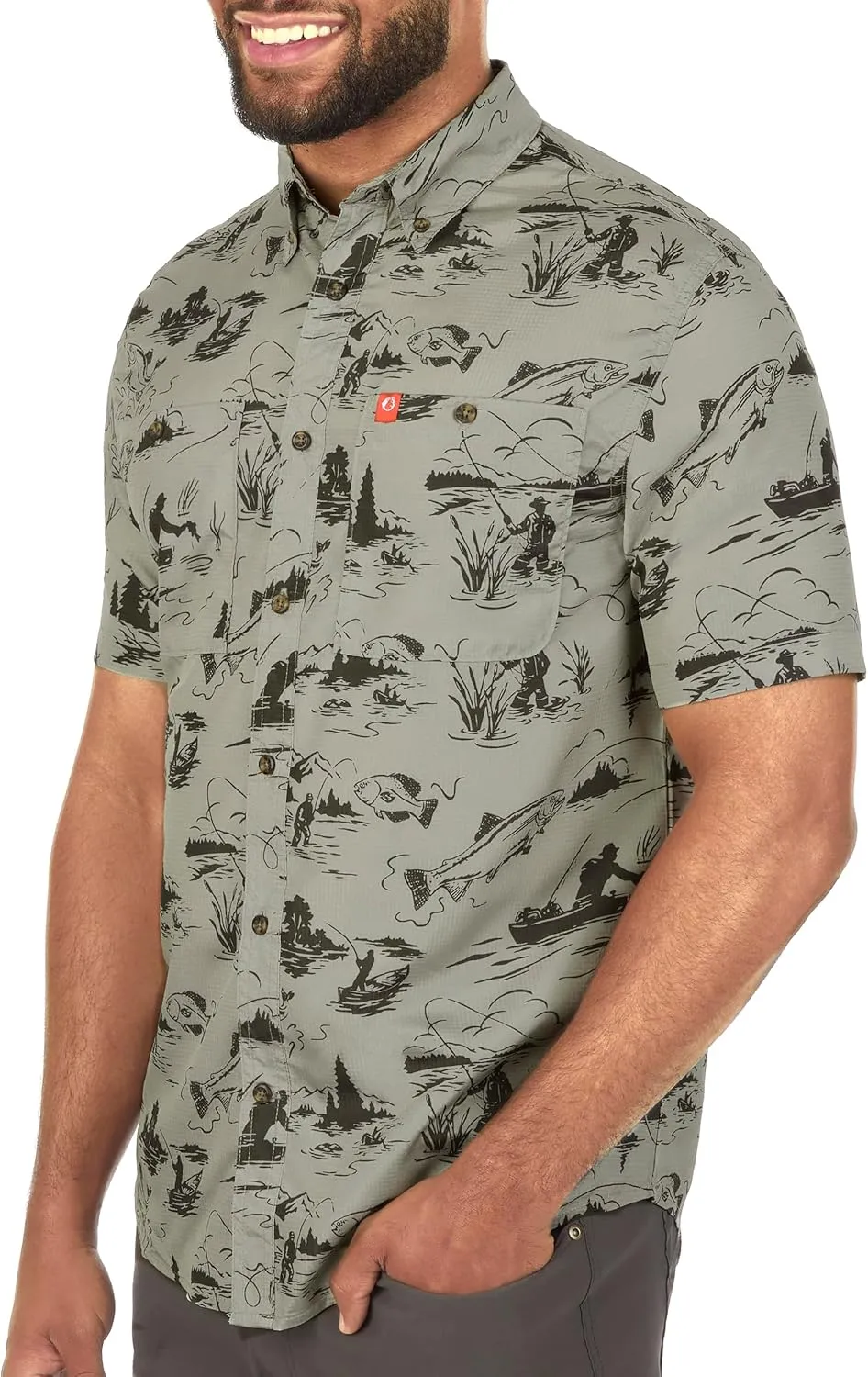 The American Outdoorsman Short Sleeve Button-Down Pattern Print Casual Shirt Quick-Dry with Sun Protection