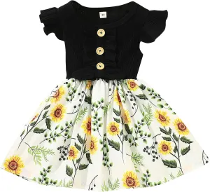 Toddler Dresses Girls' Dresses Summer Ruffle Sleeve Baby Girl Dress Floral Graphic Infant Dress Sundress 1-6 Years