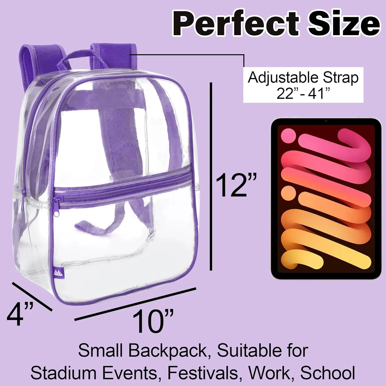 Trail maker Mini Clear Backpack Stadium Approved Small Clear Concert Bag for Work, Commute, Travel and Recreation (Purple)
