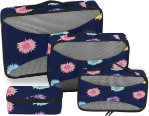 Travel Bags Organizer for Luggage 4 Set Luggage Cubes Packing Cubes Travel Pqcking Cubes Sunflowers on Navy