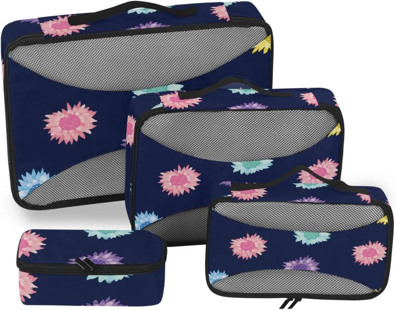 Travel Bags Organizer for Luggage 4 Set Luggage Cubes Packing Cubes Travel Pqcking Cubes Sunflowers on Navy