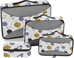 Travel Bags Organizer for Luggage Set of 4 Luggage Cubes for Packing Packing Cubes for Travel Women Packing Cube ROCKETS Planet Doodle