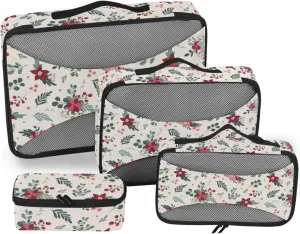 Travel Bags Organizer for Luggage Set of 4 Luggage Organizers for Suitcase Travel Bag Organizer for Luggage Packing Cube Christmas Floral Bouquets Poinsettia Flowers Holly