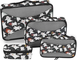 Travel Cubes for Packing Set of 4 Luggage Cubes for Packing Travel Organizer Bags for Luggage Packing Cunes Cute Halloween Ghosts