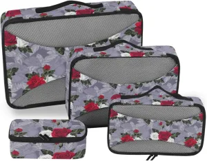 Travel Packing Cubes 4 Set Luggage Cubes Luggage Packing Cubes for Travel Packing Cubed Flowers Roses
