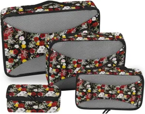 Travel Packing Cubes 4 Set Luggage Organizers for Suitcase Travel Compartment Organizer Bags Packimg Cubes Floral Flowers