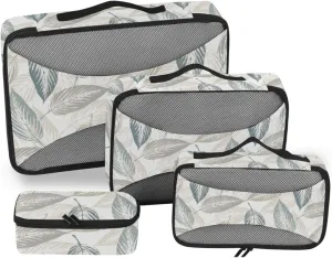 Travel Packing Organizers 4 Set Luggage Cubes Travel Compartment Organizer Bags Paxking Cubes Farmhouse Leaves