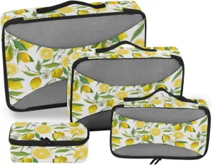 Travel Packing Organizers 4 Set Luggage Organizers for Suitcase Travel Compartment Organizer Bags Packing Cube Lovely Lemon Tree