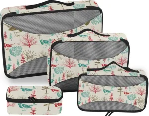 Travel Packing Organizers Set of 4 Luggage Packing Cubes Suitcase Cubes for Packing Packing Cube Winter Scene Birds