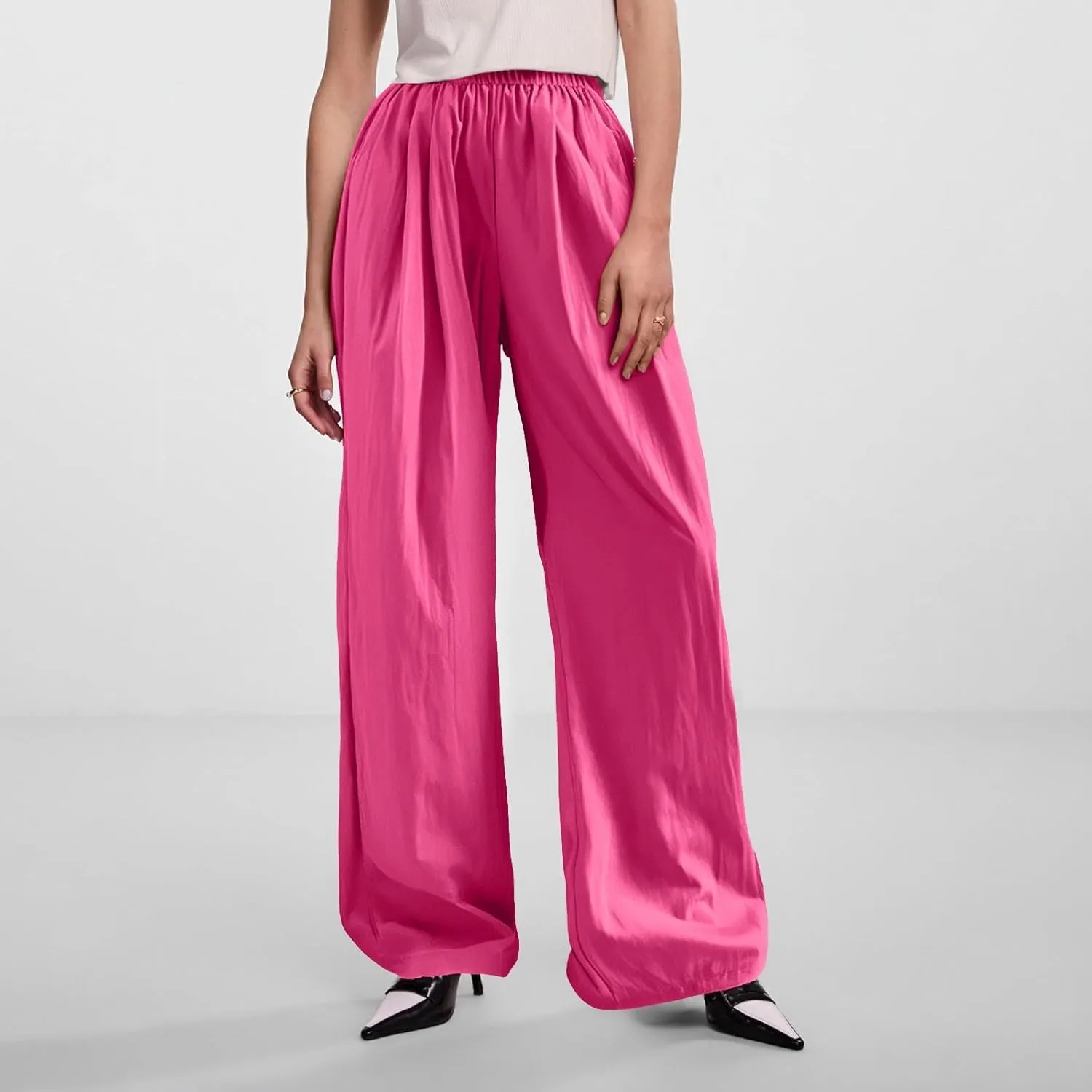 Trousers Pants for Women Casual Linen Elastic Waist Straight Leg Loose Work Pants Wide Leg Flowy Baggy Sweatpants