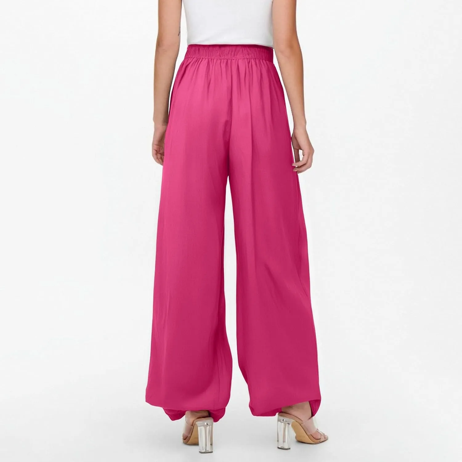 Trousers Pants for Women Casual Linen Elastic Waist Straight Leg Loose Work Pants Wide Leg Flowy Baggy Sweatpants