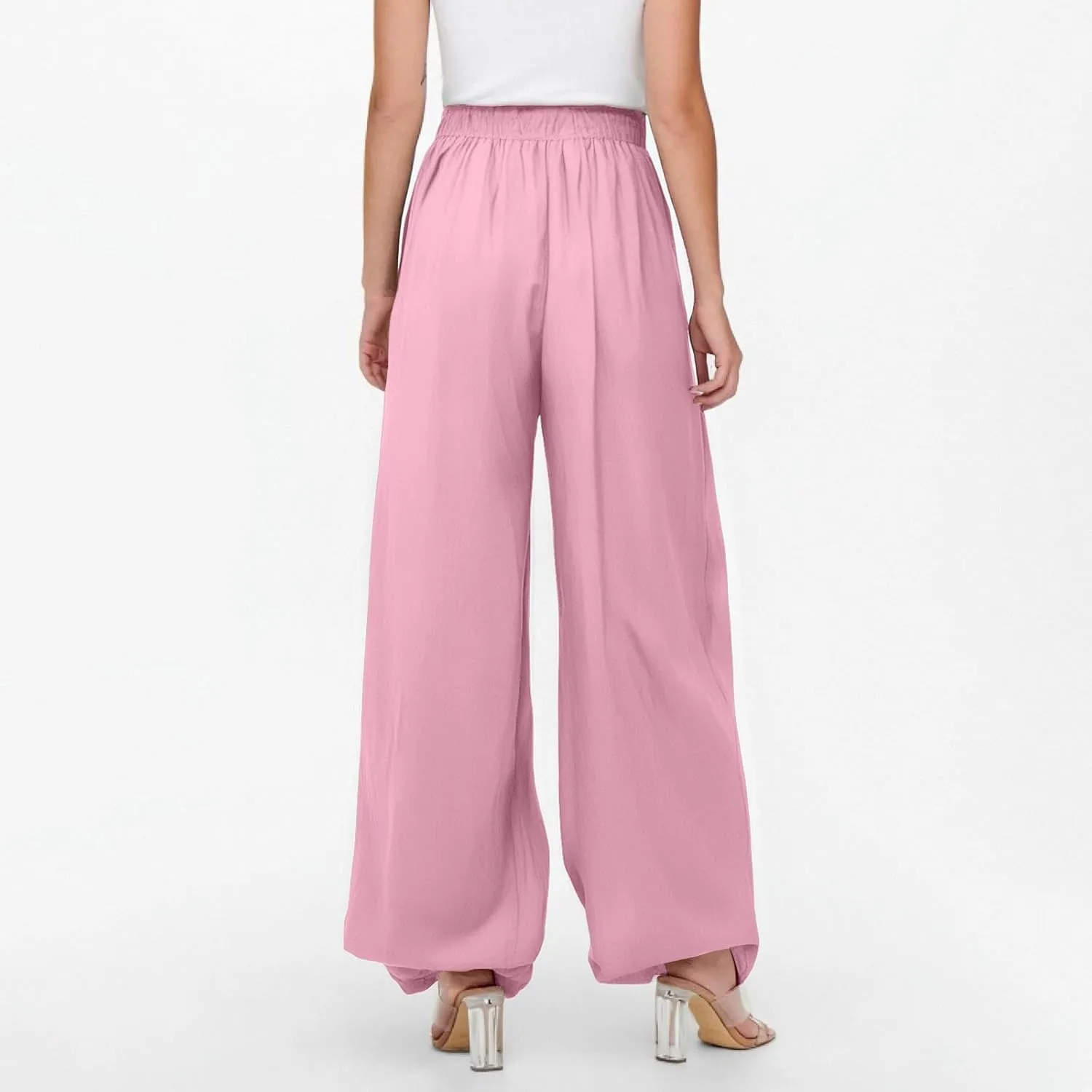 Trousers Pants for Women Casual Linen Elastic Waist Straight Leg Loose Work Pants Wide Leg Flowy Baggy Sweatpants