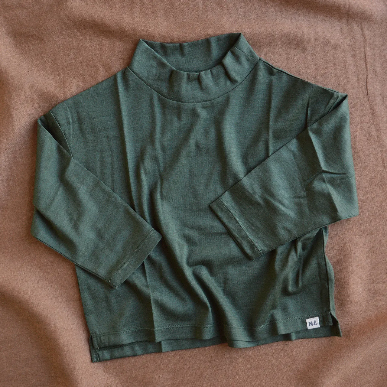 Turtleneck Longsleeve Top - 100% Organic Merino - Thyme (1-6y)