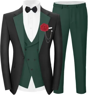 Tuxedo 3 Piece Men's Suit Slim Fit Blazer Jacket Vest Pants Set for Prom Formal One Button Tux Suits
