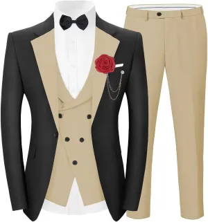 Tuxedo 3 Piece Men's Suit Slim Fit Blazer Jacket Vest Pants Set for Prom Formal One Button Tux Suits