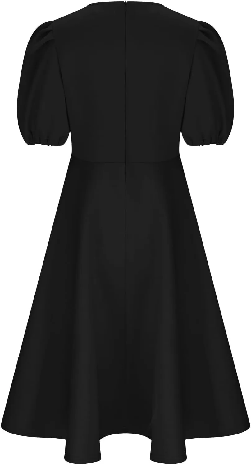 Uillui Plus Size Dress for Women Bubble Sleeve Tapered Waist a Line Dress Flowy Swing Dress Formal Cocktail Prom Party Dress
