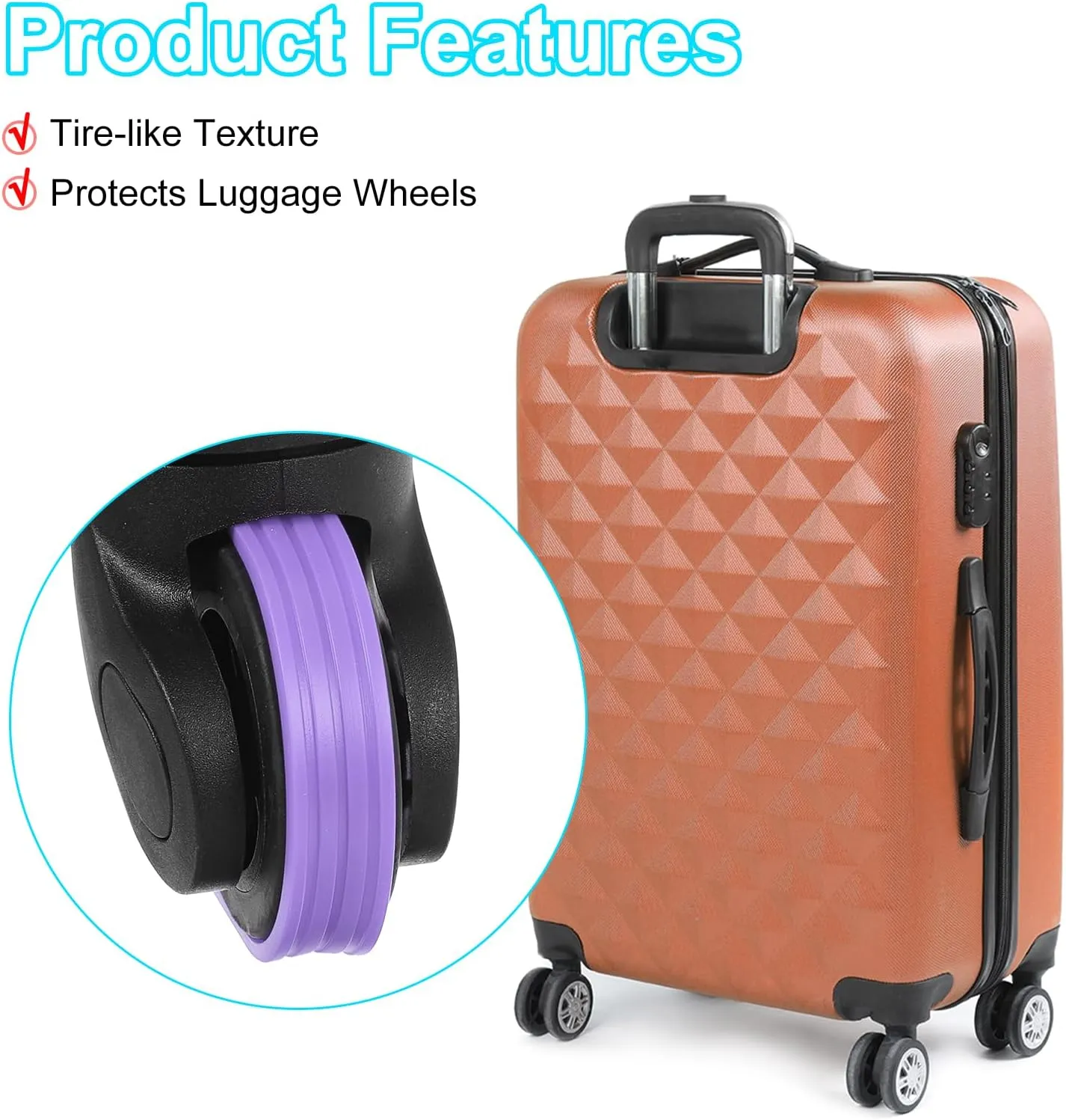 uxcell 4Pcs Luggage Wheels Covers, Anti-Noise Luggage Wheel Silent Protector Covers for Luggage Suitcases or Office Chairs Caster, Purple