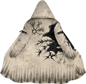 Viking Mens Trench Coat Mid Length Winter Fluffy Thick Harajuku Cardigan Jacket 3D Print Ravens of Midgard Sherpa Coat