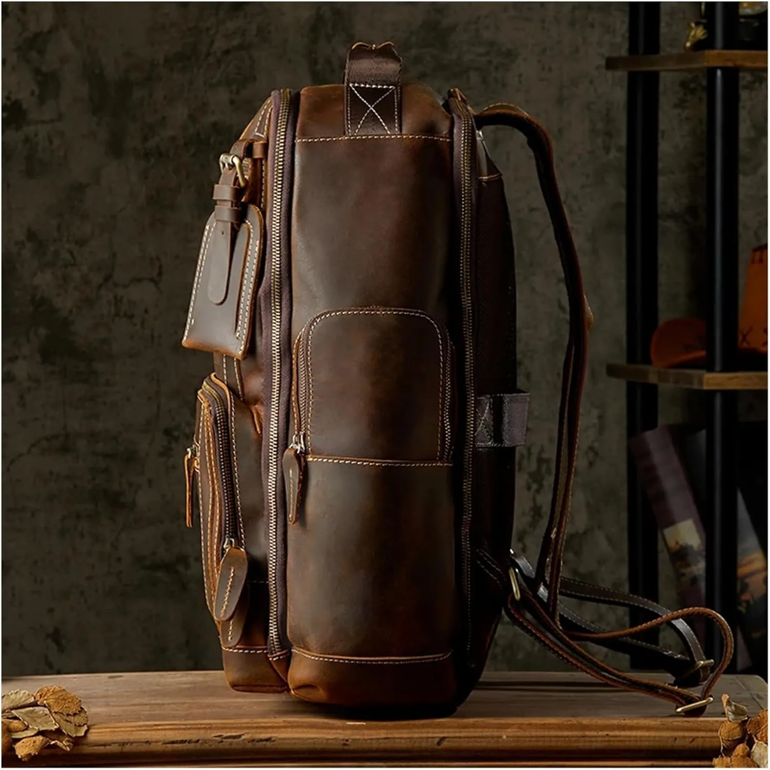 Vintage Cowhide Leather Backpack for Men Handmade Travel Shoulder Bag for Men Casual Large Capacity Laptop Bag