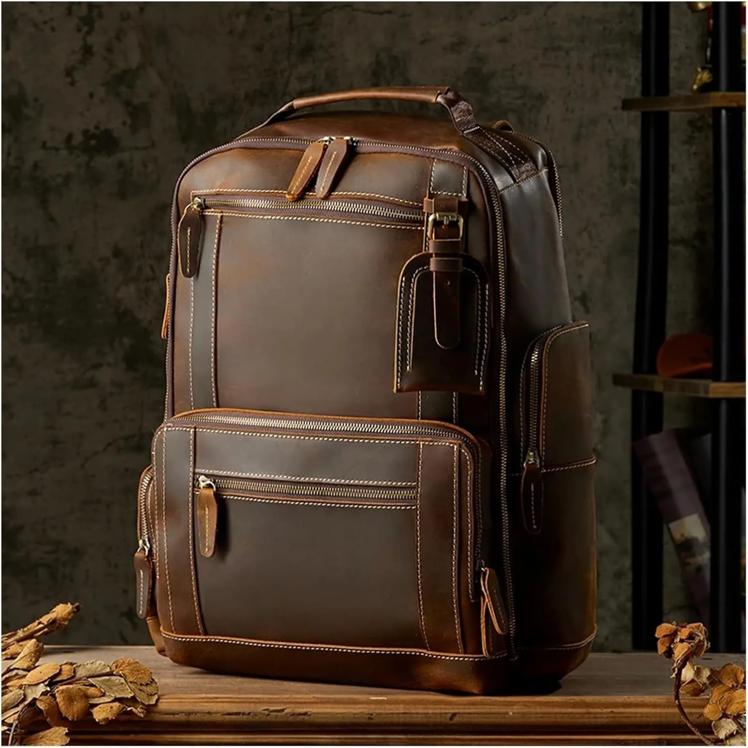 Vintage Cowhide Leather Backpack for Men Handmade Travel Shoulder Bag for Men Casual Large Capacity Laptop Bag