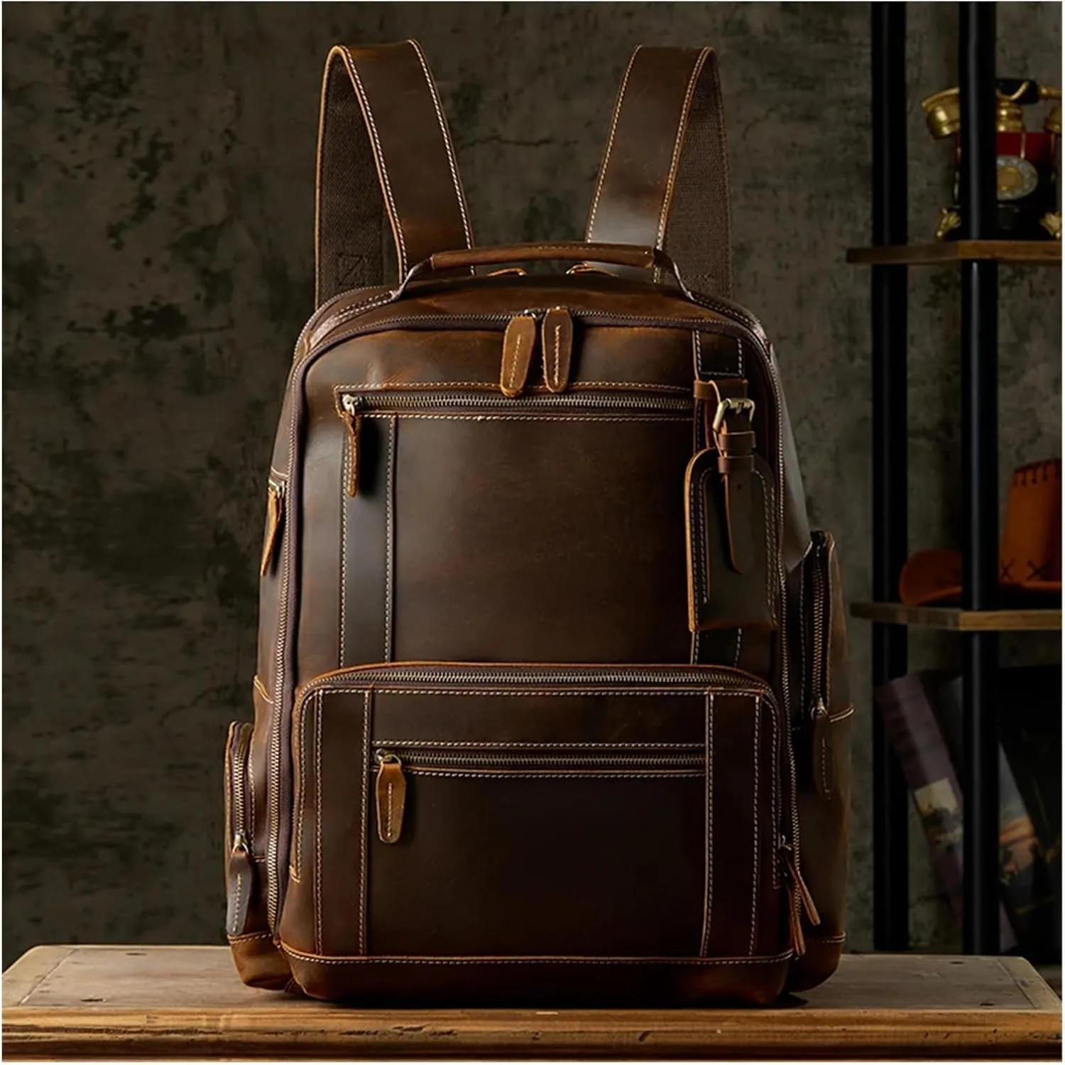 Vintage Cowhide Leather Backpack for Men Handmade Travel Shoulder Bag for Men Casual Large Capacity Laptop Bag