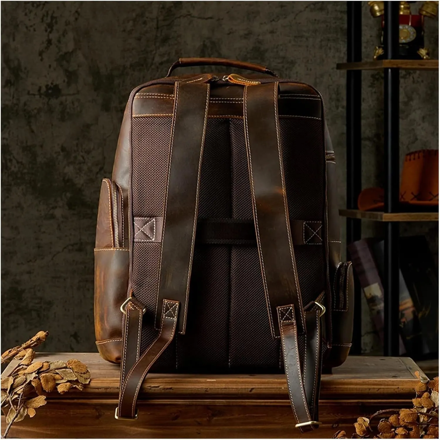Vintage Cowhide Leather Backpack for Men Handmade Travel Shoulder Bag for Men Casual Large Capacity Laptop Bag