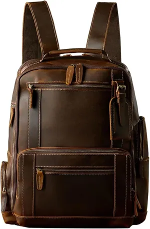 Vintage Cowhide Leather Backpack for Men Handmade Travel Shoulder Bag for Men Casual Large Capacity Laptop Bag