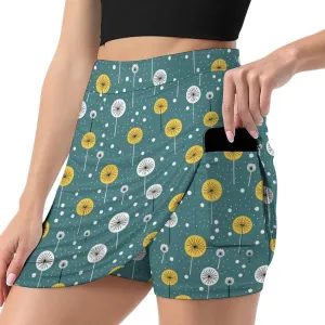 Wave Pattern Women's Athletic Skirts Light Proof A-line Trouser Skirt with Shorts Pockets