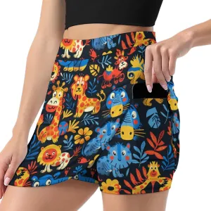 Wave Pattern Women's Athletic Skirts Light Proof A-line Trouser Skirt with Shorts Pockets
