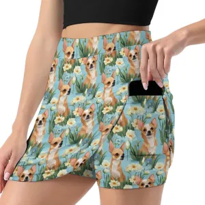 Wave Pattern Women's Athletic Skirts Light Proof A-line Trouser Skirt with Shorts Pockets