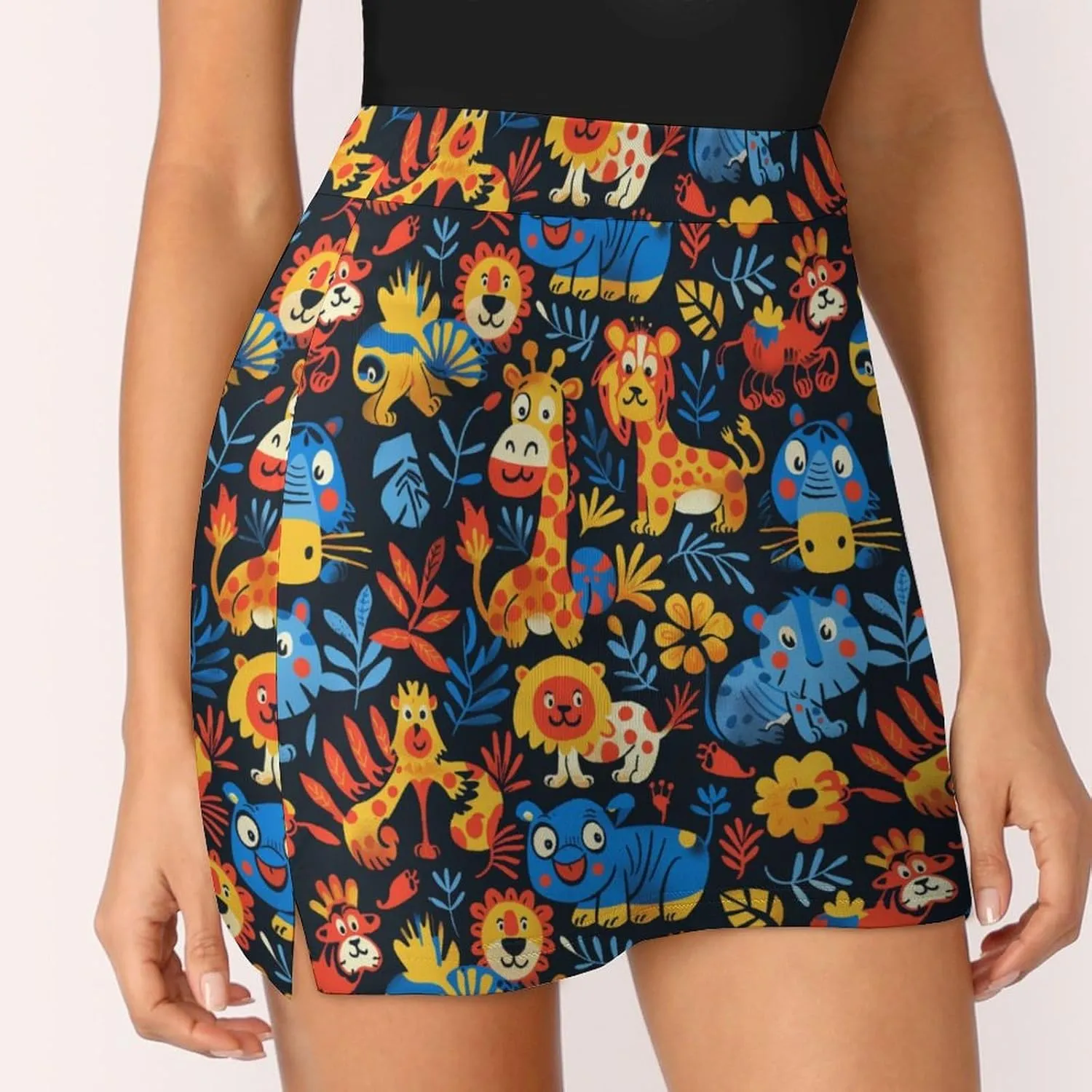 Wave Pattern Women's Athletic Skirts Light Proof A-line Trouser Skirt with Shorts Pockets